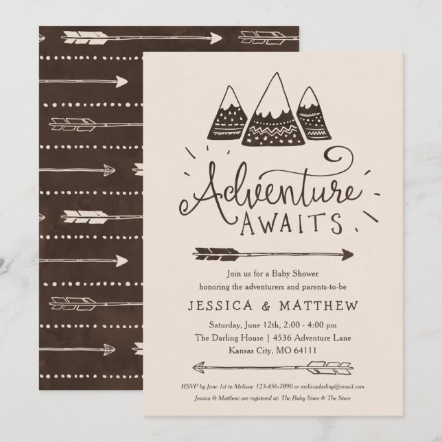Rustiska "Äventyr Awaits"-inbjudningar till babysk Inbjudningar (Fram/baksida)