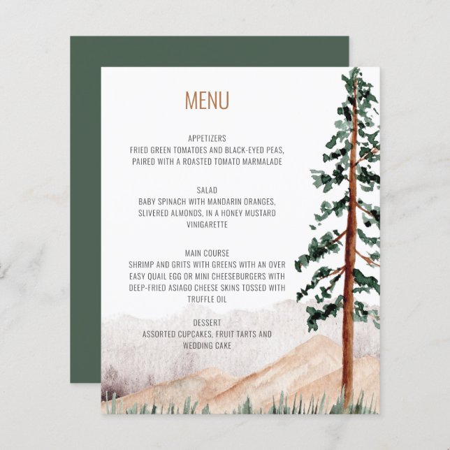 Rustiska berg Gräs Träd Fog Ligcape Menu (Fram/baksida)
