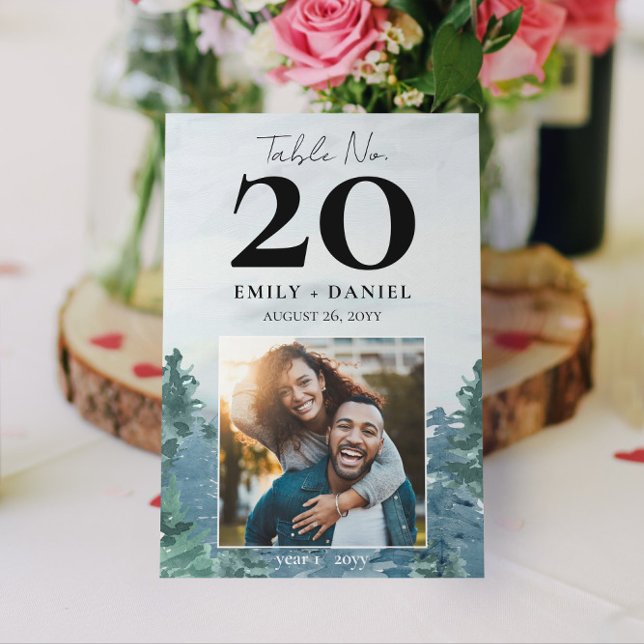 Rustiska bergen Bröllop Bordsnummer med foto 5x7 (Choose your size and style for these Rustic Mountain Wedding Table Numbers (with Photo!))