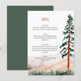 Rustiska bergen Träd Ligcape Bröllop Menu Inbjudningar