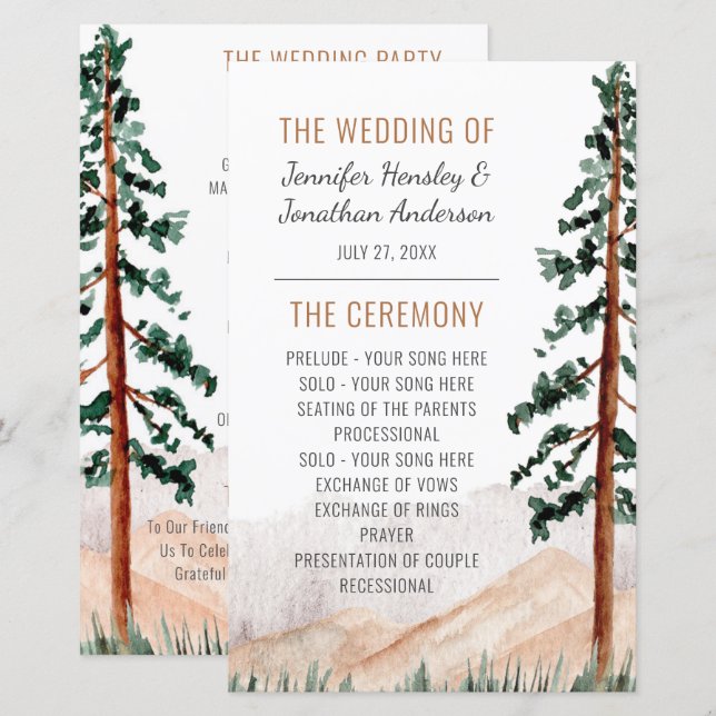 Rustiska bergsområden Gräs Träd Fog-Bröllopsprogra (Fram/baksida)