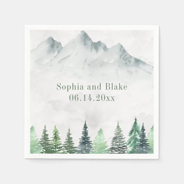 Rustiska bergsområden och skogsvattenfärg Bröllop Pappersservett (Framsidan)