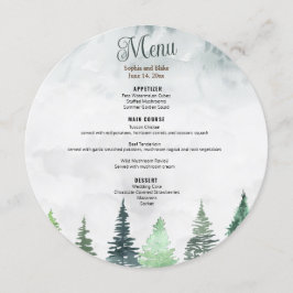 Rustiska bergsområden och skogsvattenfärgsrunda meny