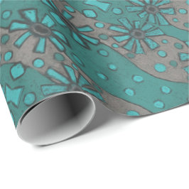Rustiska blommor, Abstrakt Blommönster Teal Grått Presentpapper