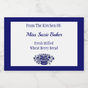 Rustiska blommor, blåvita livsmedelsetiketter i Ba Mat Etiketter