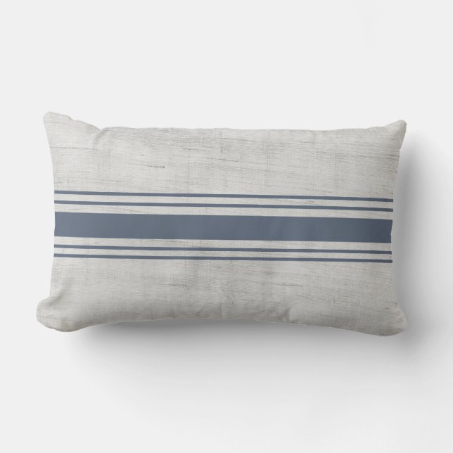 Rustiska bondgårdar Burlap Blue Stripe Grain Sack Lumbarkudde (Framsida)