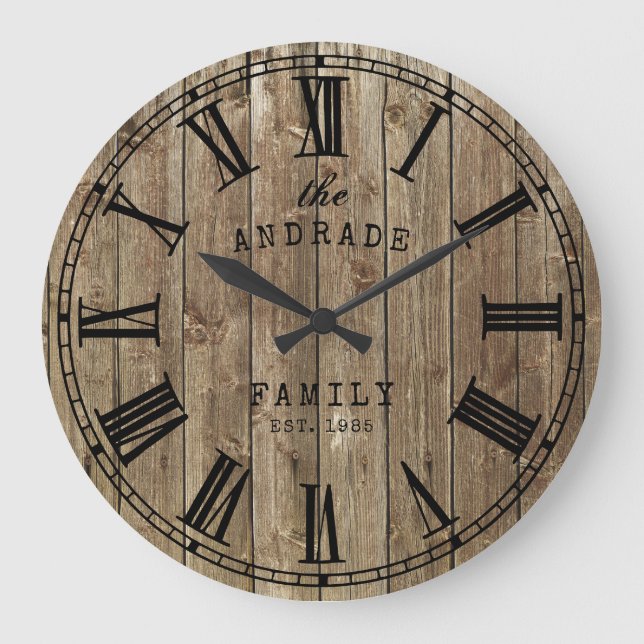 Rustiska bondgårdar Namn Wood Planks Land Stor Klocka (Framsida)