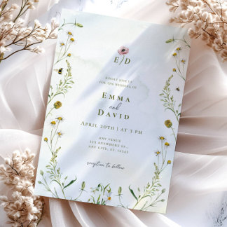 Rustiska botaniska blommor är bröllopsinbjudan inbjudningar