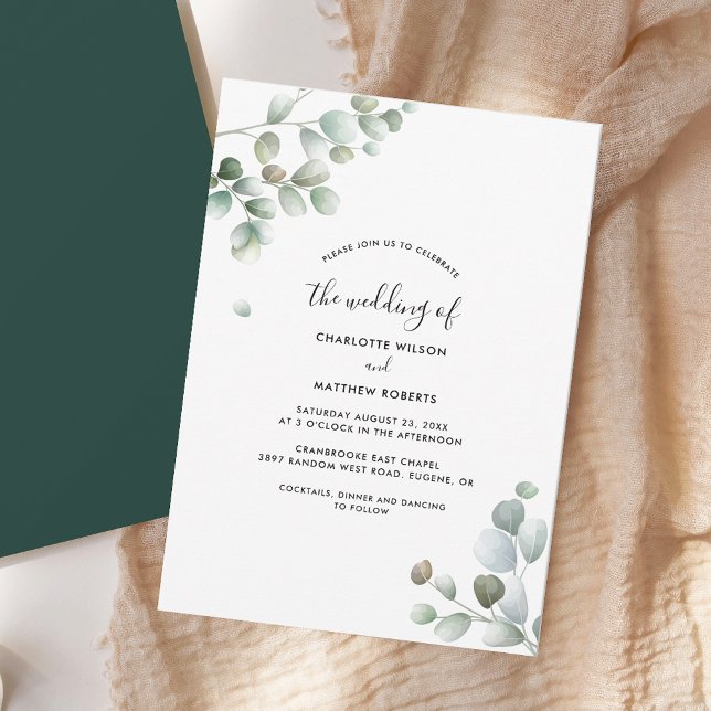 Rustiska botaniska Eucalyptus Foliage Bröllop Inbjudningar (Rustic Eucalyptus Greenery Watercolor Foliage Wedding Invitation)