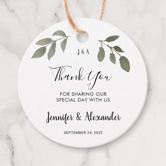 Rustiska botaniska monogram foto bröllop tack. gåvor etiketter (Framsida)