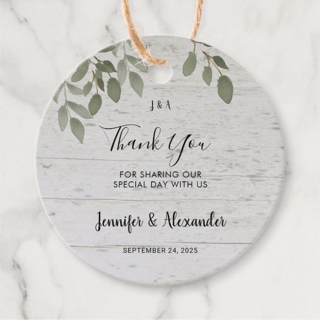 Rustiska botaniska monogram foto bröllop tack. gåvor etiketter (Framsida)