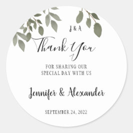 Rustiska botaniska monogrammade Tack bröllop Runt Klistermärke