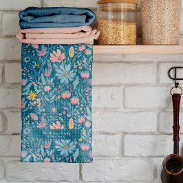 Rustiska botaniska vattenfärgblommor, namn kökshandduk