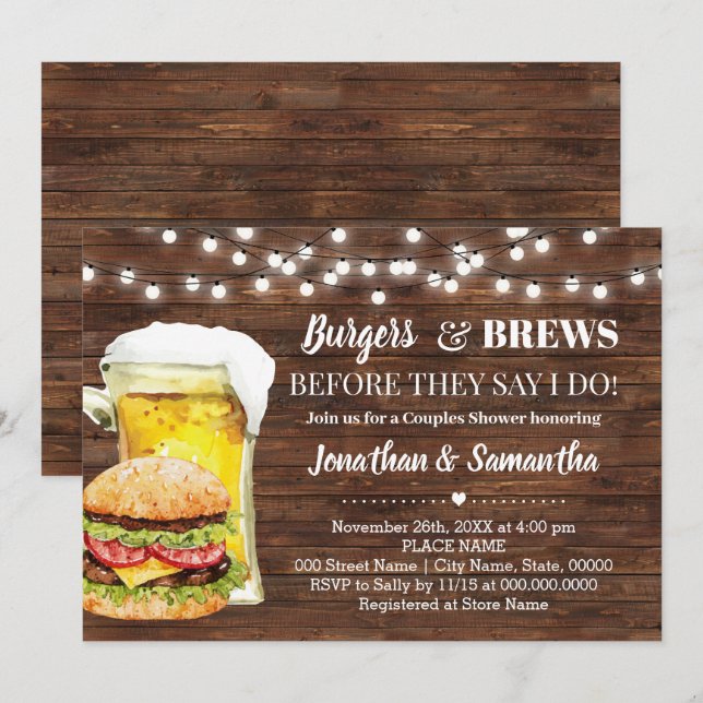 Rustiska brännare och bröst innan jag gör Par-dusc Inbjudningar (Fram/baksida)