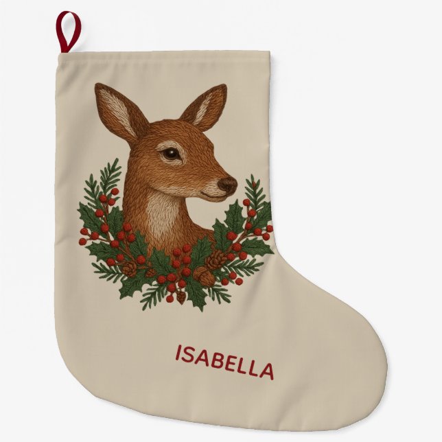 Rustiska broderier Hjort & Helgdag christmas Stor Julstrumpa (Framsidan)