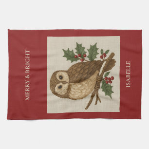 Rustiska broderier jul Uggla med Holly Kökshandduk