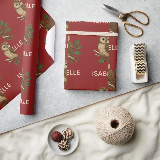 Rustiska broderier jul Uggla med Holly Presentpapper (Hantverk)