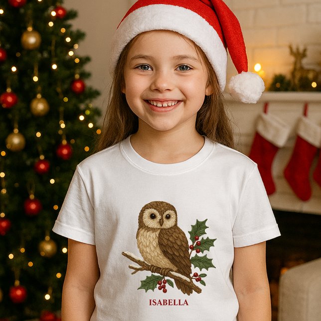 Rustiska broderier jul Uggla med Holly T Shirt (Skapare uppladdad)