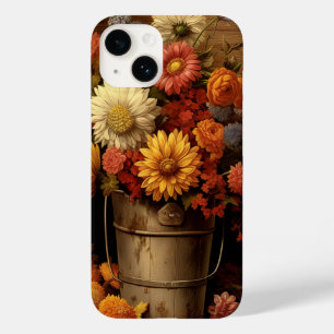 Rustiska bruna guld-orange, vita hönblommor