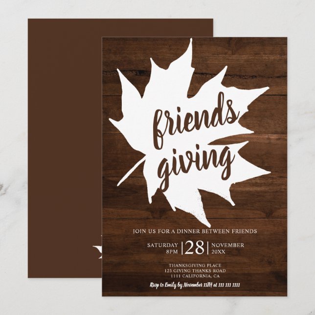 Rustiska brunträskarvar löv thanksgiving inbjudningar (Fram/baksida)