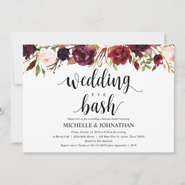 Rustiska burgundi-Inbjudningskort med Bröllop-repe Inbjudningar (Framsida)