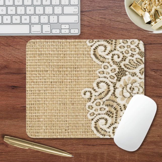 Rustiska burhöns Westerna land och snöre Musmatta (Bohemian Western country rustic burlap and lace Mouse Pad)