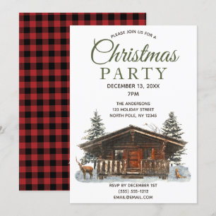 Rustiska Cabinskogen Hjort kardinal jul Party Inbjudningar