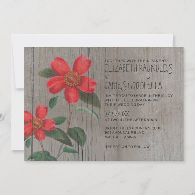 Rustiska Camellia-bröllopsinbjudningar Inbjudningar (Framsida)