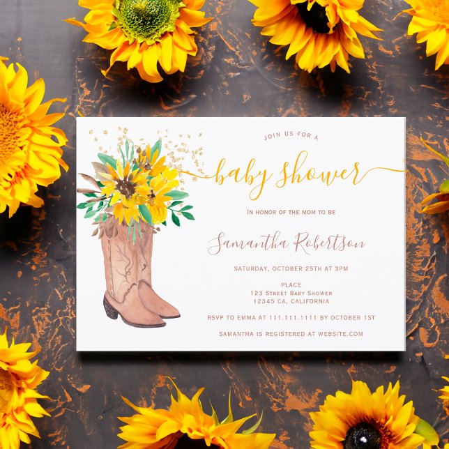 Rustiska cowboystövlar för vattenfärgsfall, babydu inbjudningar (Rustic cowboy boots watercolor fall baby shower invitation)