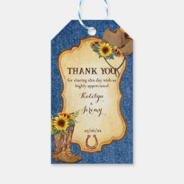 Rustiska cowboystövlar och hatt solblommor denim presentetikett