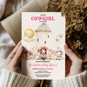 Rustiska cowgirl western rosa ko babydusch inbjudningar