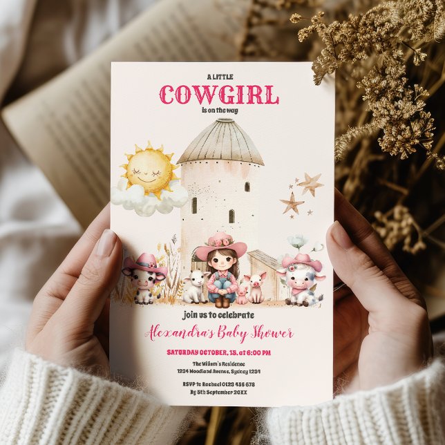 Rustiska cowgirl western rosa ko babydusch inbjudningar (Skapare uppladdad)