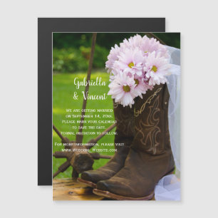 Rustiska Daisy CowboyBoots Bröllop spara datum Magnetisk Inbjudningskort