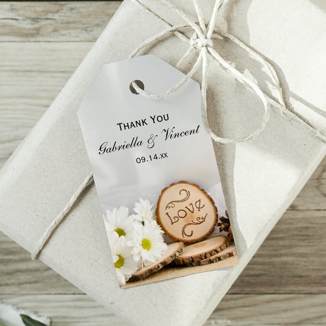 Rustiska Daisy Woodland Wedding Favor-Märkre Presentetikett (Skapare uppladdad)