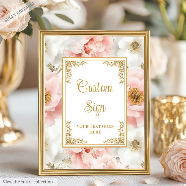 Rustiska dammiga rosa blommor med guld accents 8x1 poster (Rustic dusty pink flowers with gold accents 8x10 Poster)