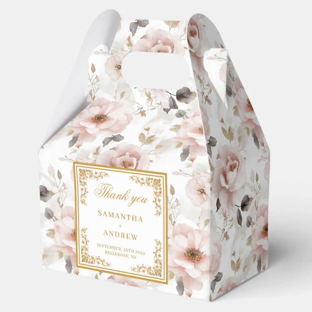 Rustiska dammiga rosa bröllopsboxar för blommigt a presentaskar (Rustic dusty pink ivory floral wedding favor boxes)