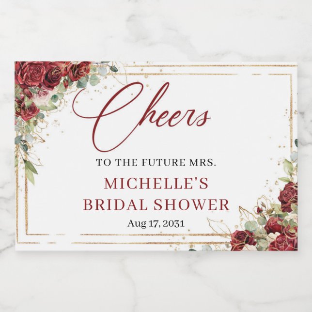 Rustiska, djupt röda och  vintagen ro guld ram (Enkel etikett)