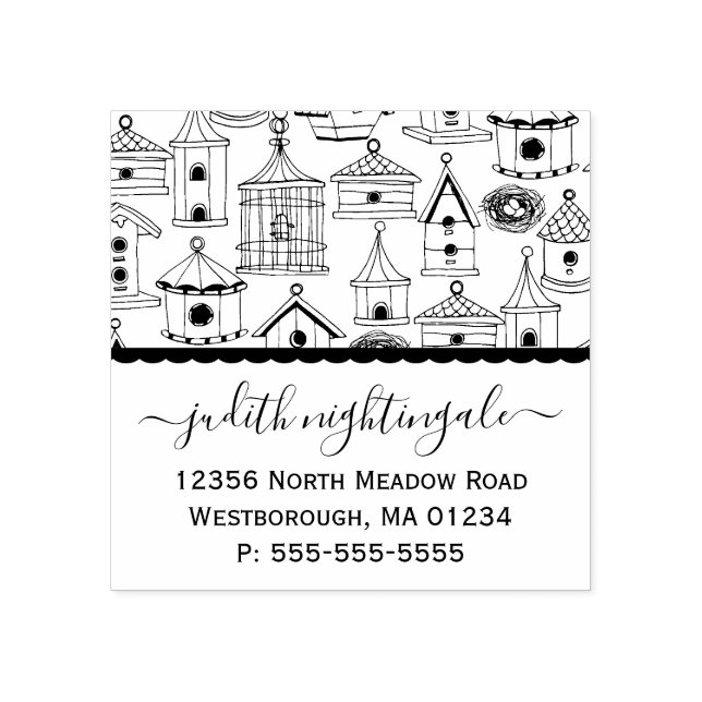 Rustiska fågelhus Skapar din egen Returadress Stämpel (Tryck)