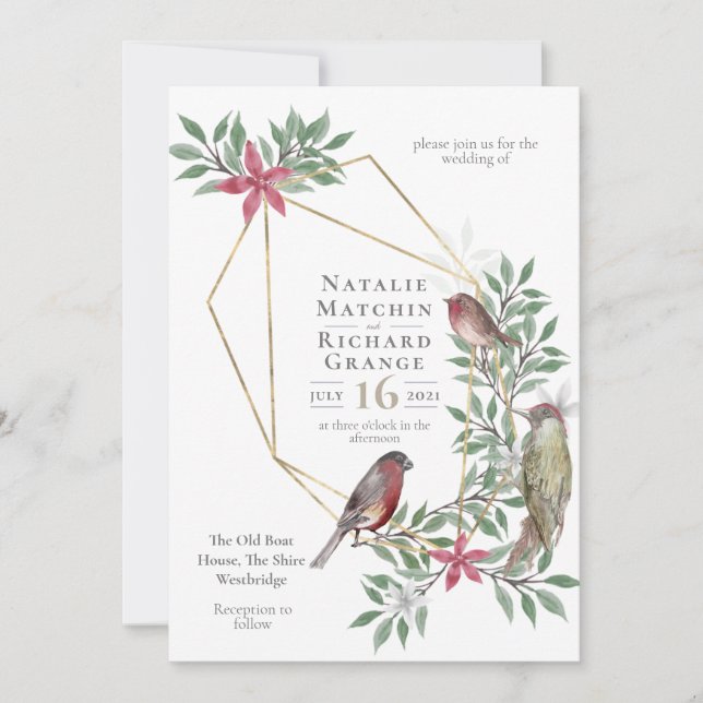 Rustiska fåglar, inbjudan till botaniska vintagar (Framsida)