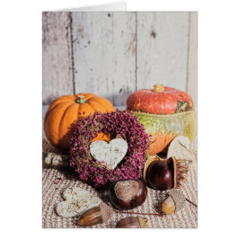 Rustiska fallkastanjor och pumpor från säsong hälsningskort