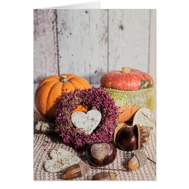 Rustiska fallkastanjor och pumpor från säsong hälsningskort (Framsidan)