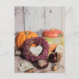 Rustiska fallkastanjor och pumpor från säsong vykort