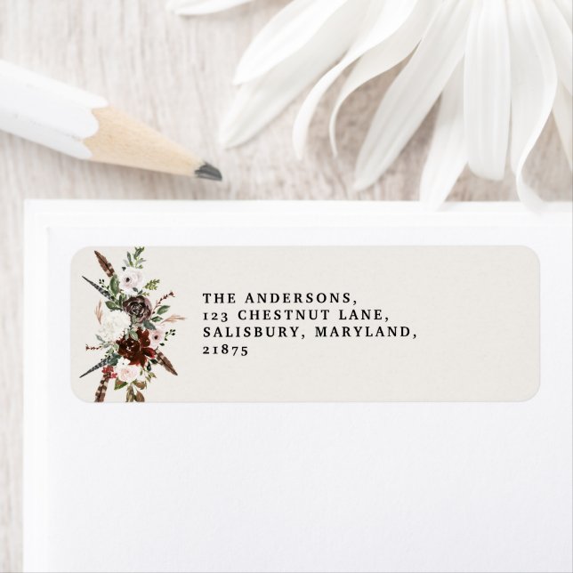Rustiska fallvattenfärger blommigt bröllop returadress etikett (Insitu)