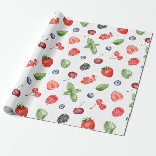 Rustiska färgade vattenfärgsfrukter Mönster Presentpapper