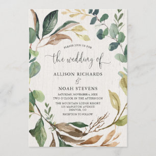 Rustiska gröna bladväxter botaniska bröllop inbjudningar