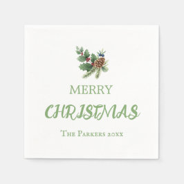 Rustiska häckar med röda bär och gräs cone pappersservett