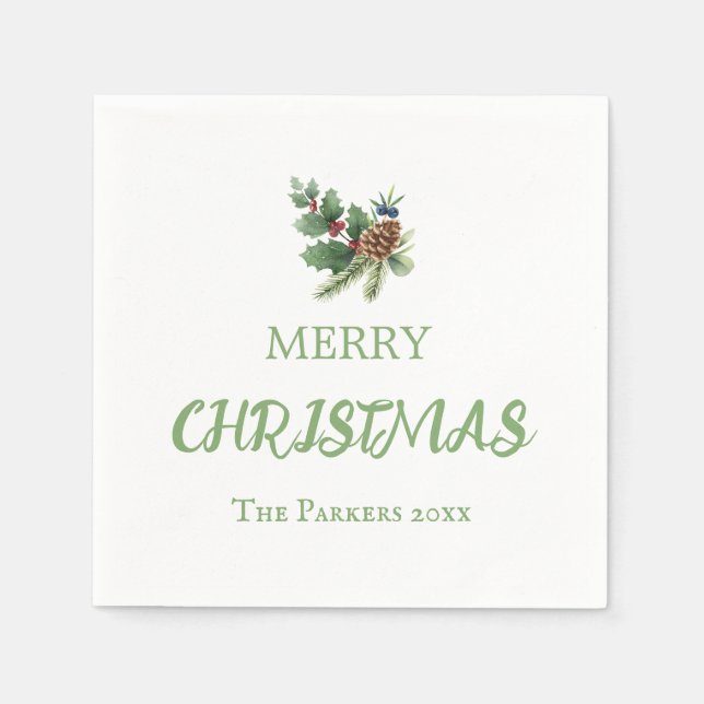 Rustiska häckar med röda bär och gräs cone pappersservett (Framsidan)