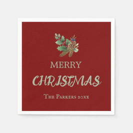 Rustiska häckar med röda bär och gräs cone pappersservett