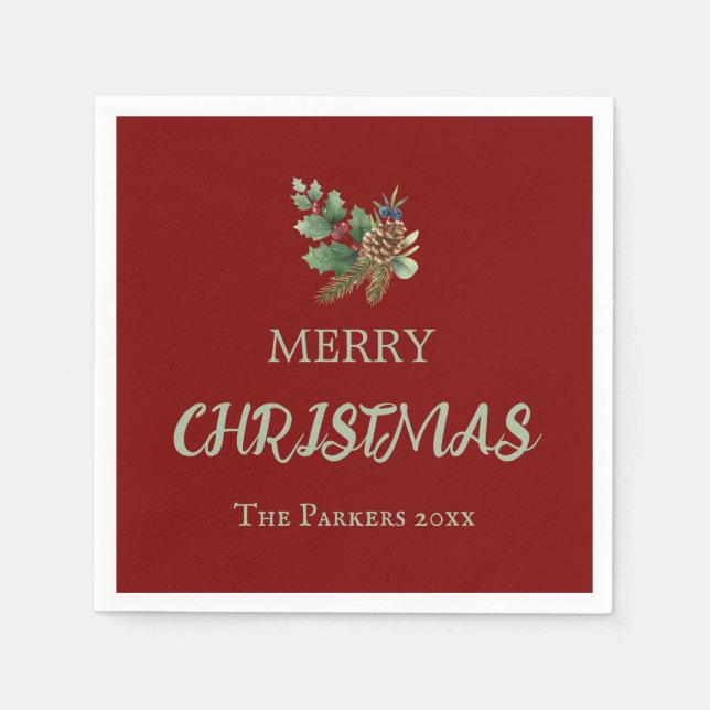 Rustiska häckar med röda bär och gräs cone pappersservett (Framsidan)