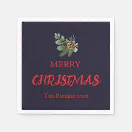 Rustiska häckar med röda bär och gräs cone pappersservett